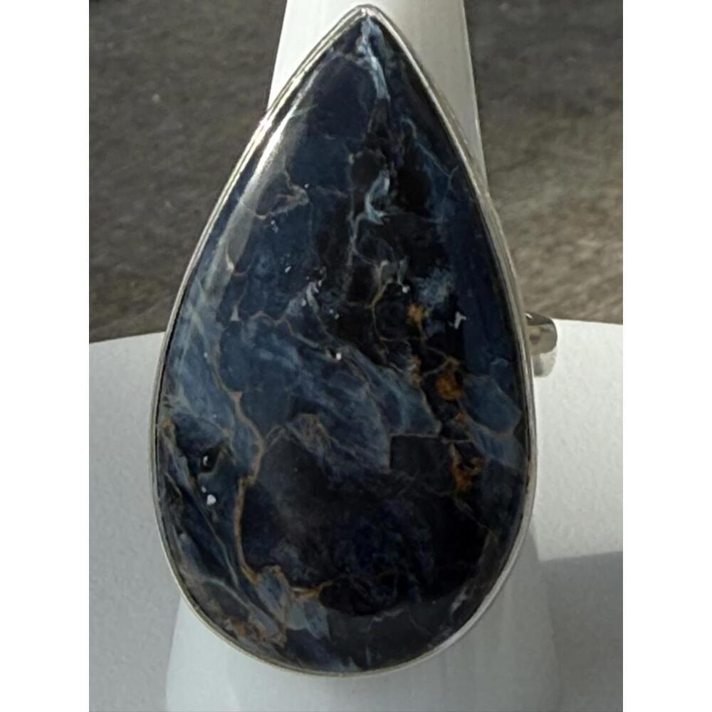 Stunning Midnight Blue Raven Pietersite Teardrop Adjustable Ring
